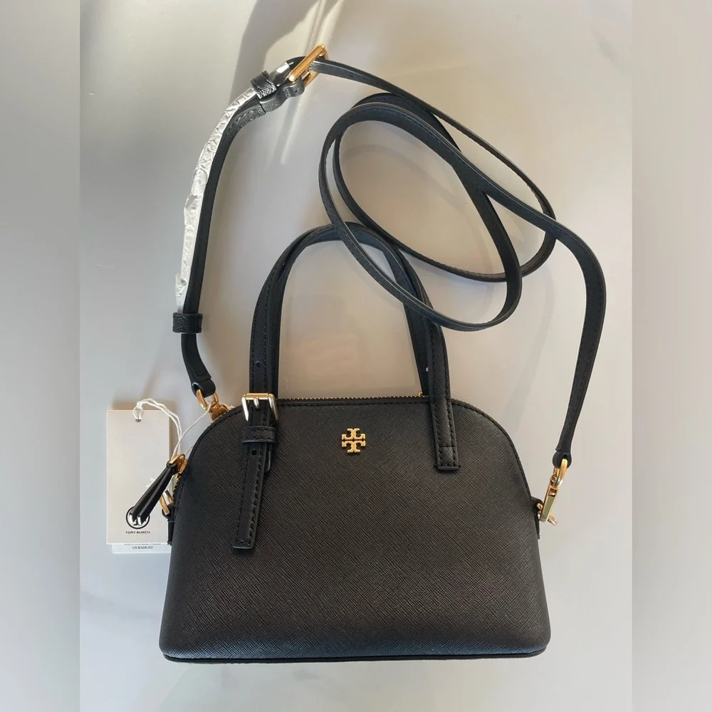 Tory Burch Black Crossbody Satchel with Gold Hardware